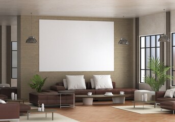 3D illustration Mockup photo frame in lounge rendering