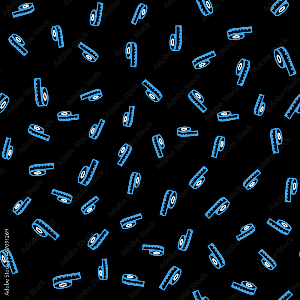 Poster line tape measure icon isolated seamless pattern on black background. measuring tape. vector