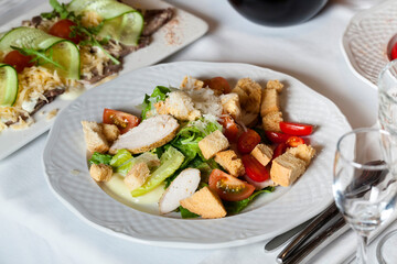 salad of baked chicken meat, individual salad
