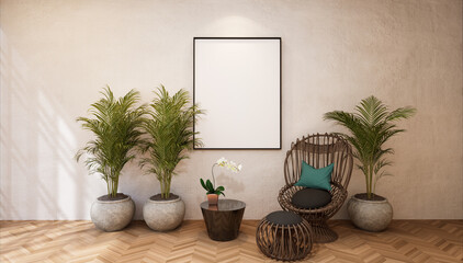 3D illustration Mockup photo frame in restaurant, rendering