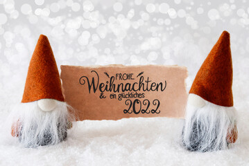 Santa Claus, Orange Hat, Glueckliches 2022 Means Happy 2022, Gray Background