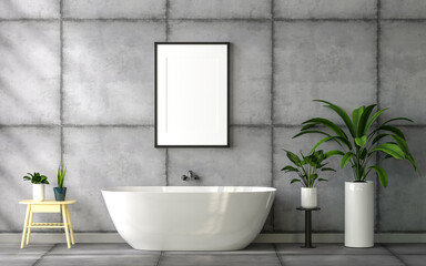 3D illustration Mockup photo frame in bathroom, rendering