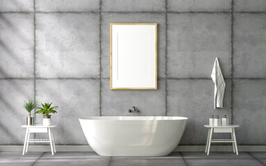 3D illustration Mockup photo frame in bathroom, rendering