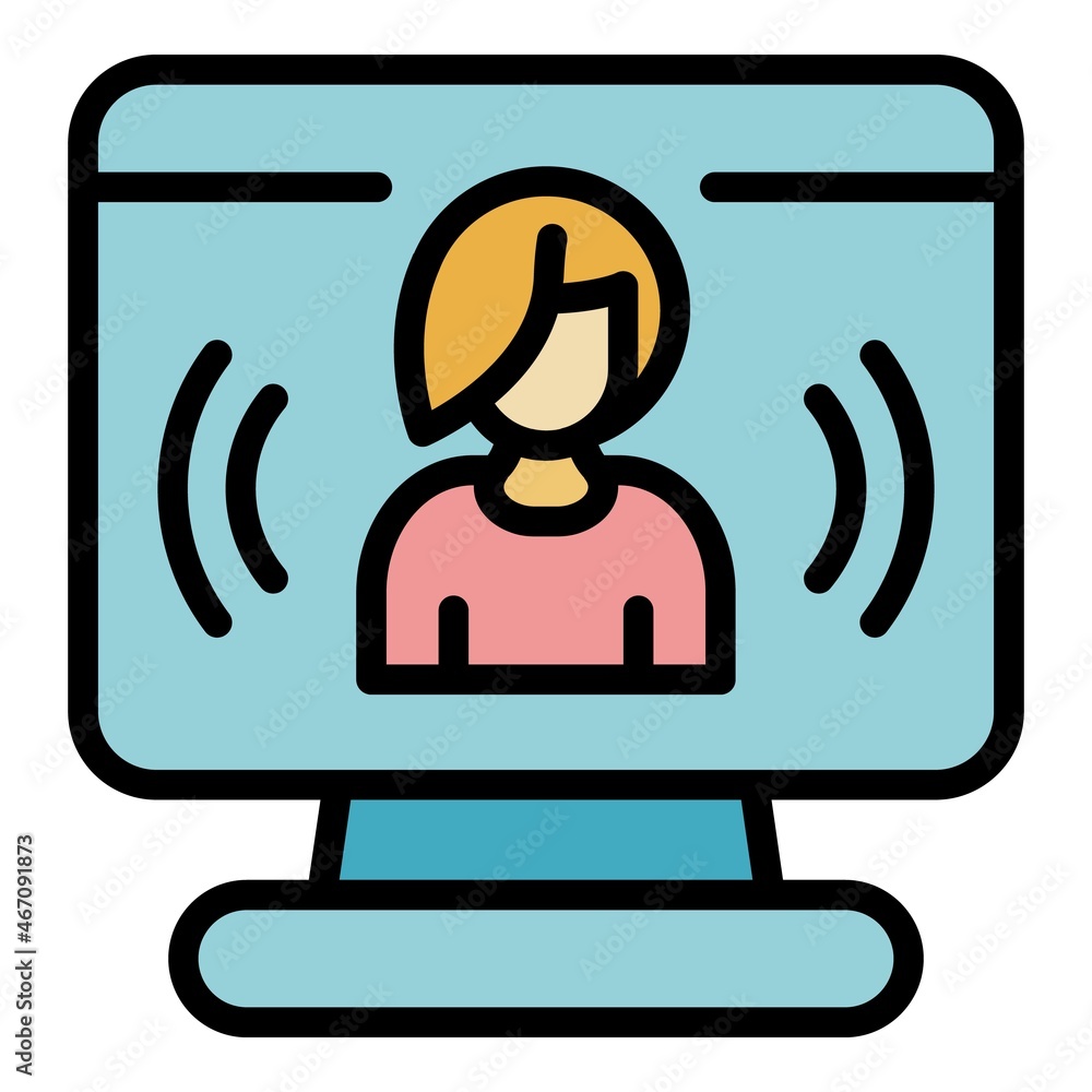 Poster computer video call icon. outline computer video call vector icon color flat isolated