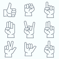Set line icons of hand gesture, vector