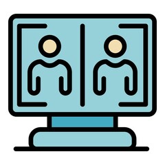 Video conversation icon. Outline video conversation vector icon color flat isolated