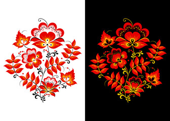 russian pattern, ornament, khokhloma, slavic painting, abstract floral heart