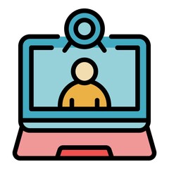 Webcam call icon. Outline webcam call vector icon color flat isolated