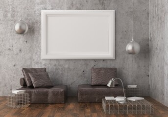 3D Mockup photo frame in Modern interior of living room