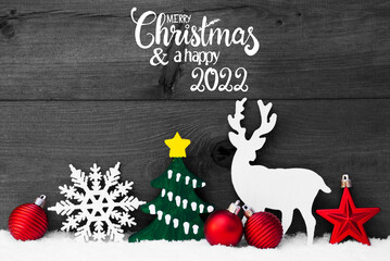 Ornament, Snow, Tree, Red Ball, Merry Christmas And Happy 2022