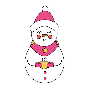 Cute cartoon snowman isolated on white background.