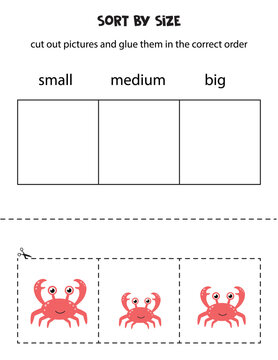 Sort pictures by size. Educational worksheet for kids.