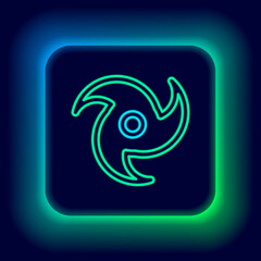 Glowing neon line Tornado icon isolated on black background. Cyclone, whirlwind, storm funnel, hurricane wind or twister weather icon. Colorful outline concept. Vector