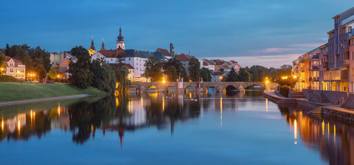 Fototapeta na wymiar Panorama of Pisek Old Town at dusk, Czechia