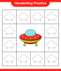 Handwriting practice. Tracing lines of Ufo. Educational children game, printable worksheet, vector illustration