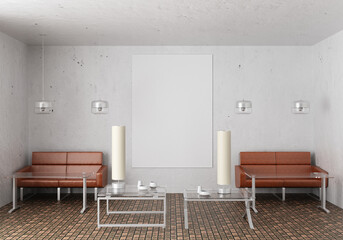 3D illustration Mockup photo frame in living room rendering