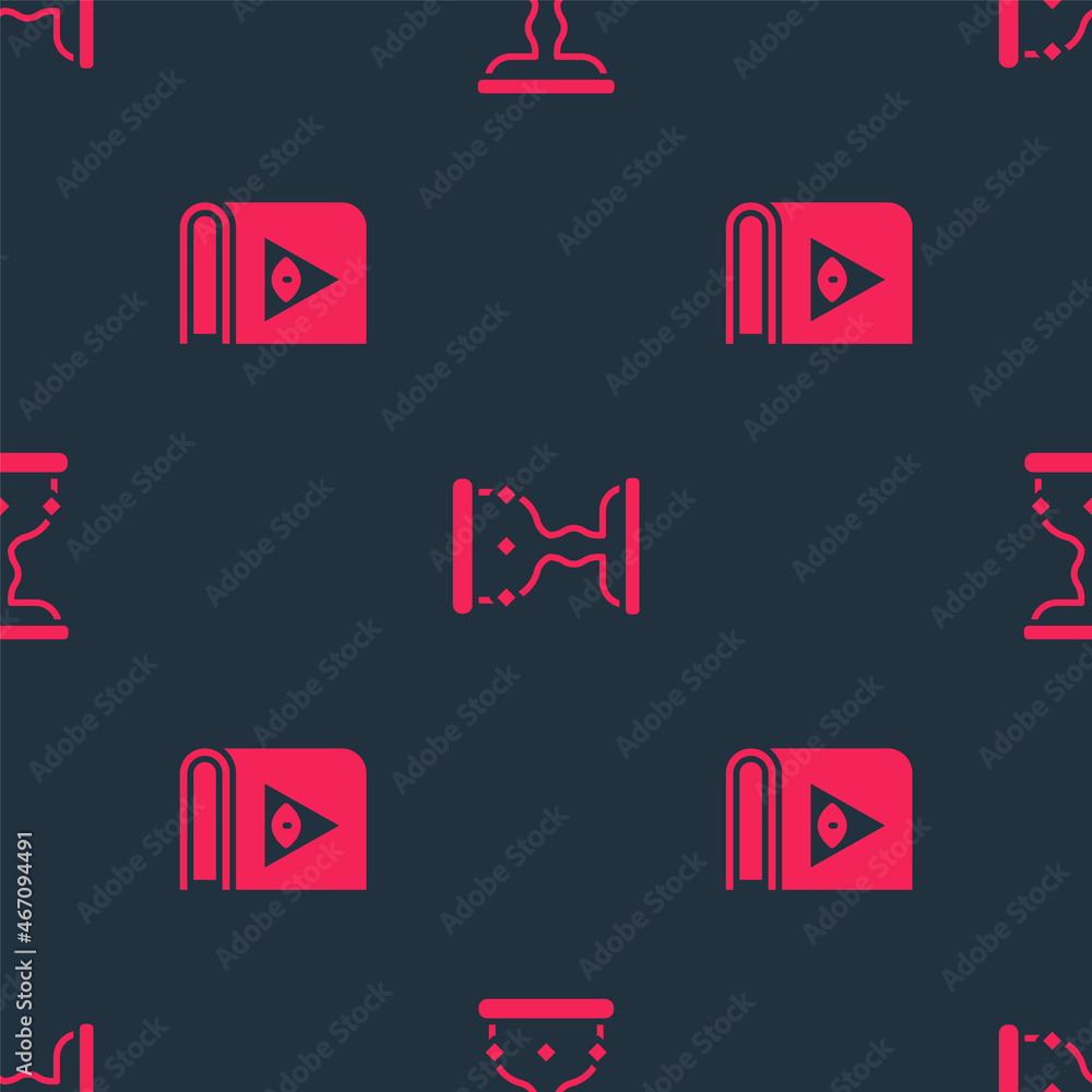 Poster set ancient magic book and medieval goblet on seamless pattern. vector