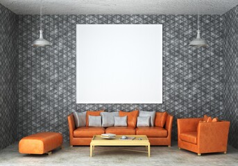 3D illustration Mockup photo frame in living room rendering