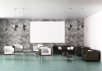 3D illustration Mockup photo frame in living room rendering