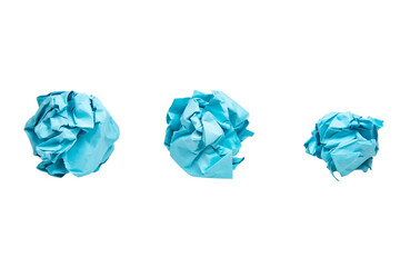 Crumpled balls blue paper isolated on the white background