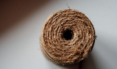 brown strong threads from natural materials on a white background