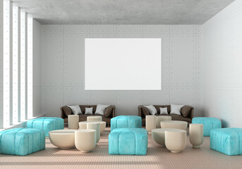 3D illustration Mockup photo frame in lounge rendering