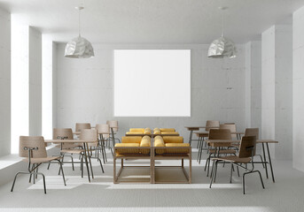 3D illustration Mockup photo frame in lounge rendering