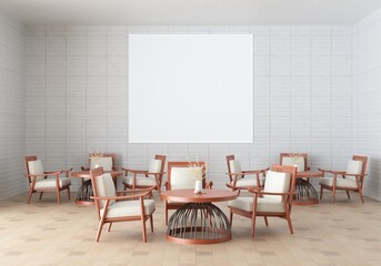 3D illustration Mockup photo frame in lounge rendering