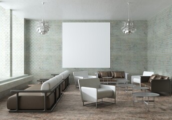 3D illustration Mockup photo frame in lounge rendering