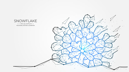 Polygonal snowflake vector illustration, creative winter banner or template in geometric style.