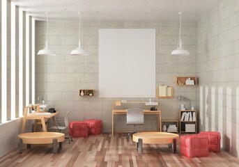 3D Mockup photo frame in Modern interior work area