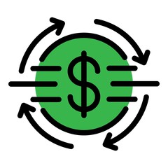 Dollar currency icon. Outline dollar currency vector icon color flat isolated