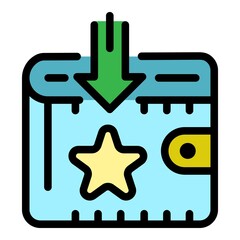 Wallet star icon. Outline wallet star vector icon color flat isolated