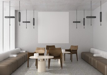 3D illustration Mockup photo frame in lounge rendering
