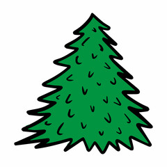 Vector hand drawn Christmas tree isolated on white background icon. Funny abstract doodle vintage illustration for seasonal design, textile, decoration for greeting card. Line art new year Spruce.