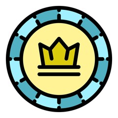 Crown token icon. Outline crown token vector icon color flat isolated