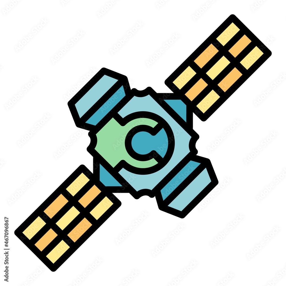 Poster space station system icon. outline space station system vector icon color flat isolated