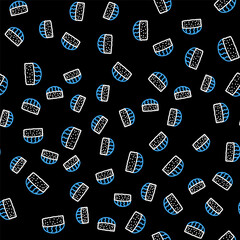 Line Sushi icon isolated seamless pattern on black background. Traditional Japanese food. Vector