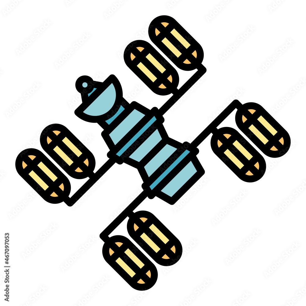 Poster space station planet icon. outline space station planet vector icon color flat isolated