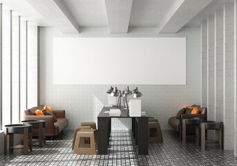 3D illustration Mockup photo frame in lounge rendering