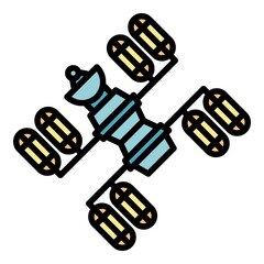 Space station planet icon. Outline space station planet vector icon color flat isolated