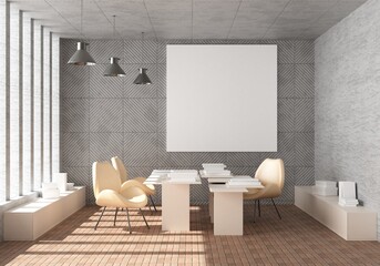 3D Mockup photo frame in Modern interior work area