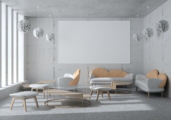 3D illustration Mockup photo frame in lounge rendering