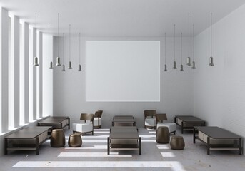 3D illustration Mockup photo frame in lounge rendering