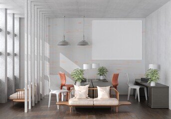 3D illustration Mockup photo frame in lounge rendering