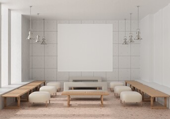 3D illustration Mockup photo frame in lounge rendering