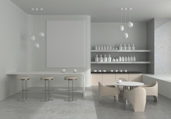 3D Mockup photo frame in Canteen interior