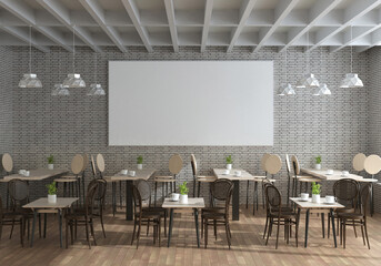 3D Mockup photo frame in Canteen interior