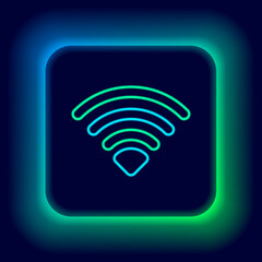 Glowing neon line Wi-Fi wireless internet network symbol icon isolated on black background. Colorful outline concept. Vector