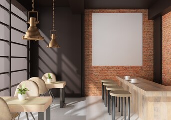 3D Mockup photo frame in Canteen interior